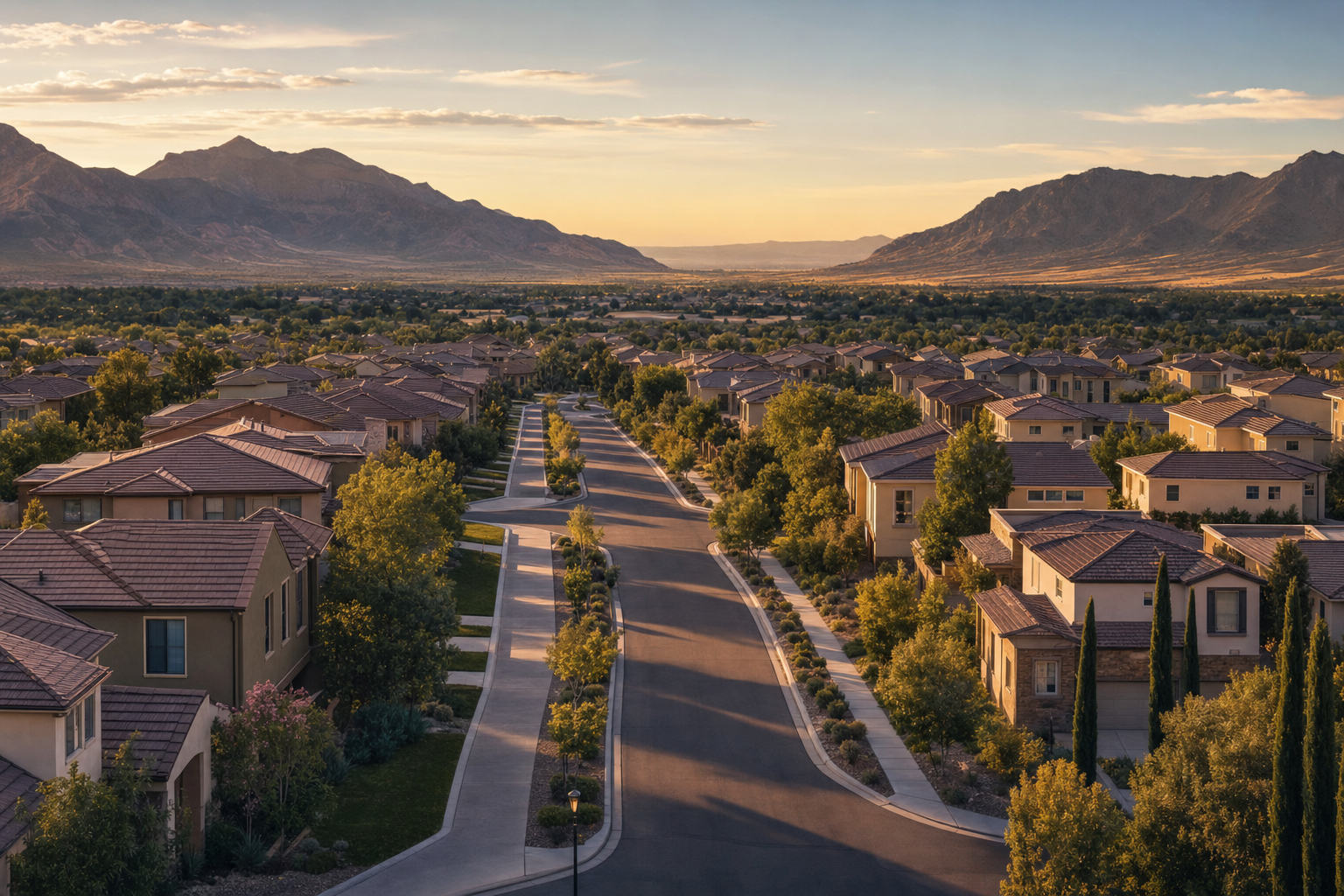 Santa Clarita Valley aerial view of master-planned community and mountains